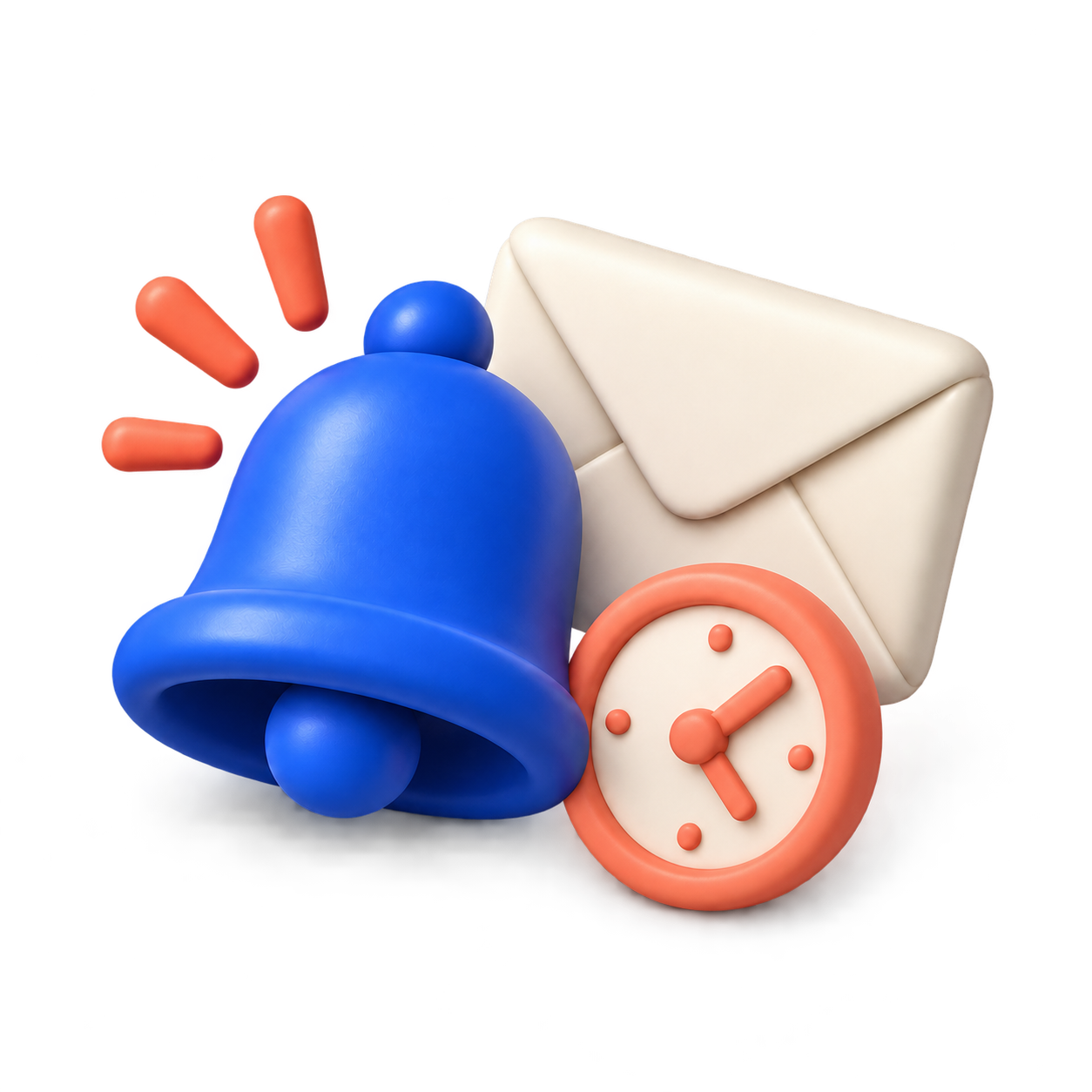 Clay bell, envelope and clock