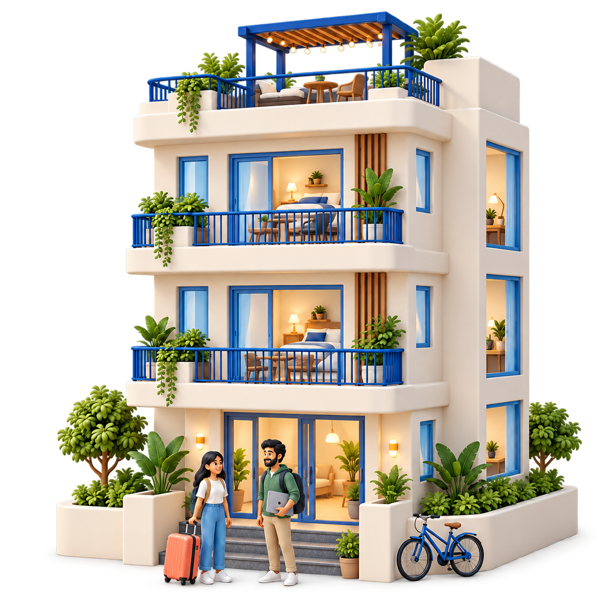A PG building with tenants arriving