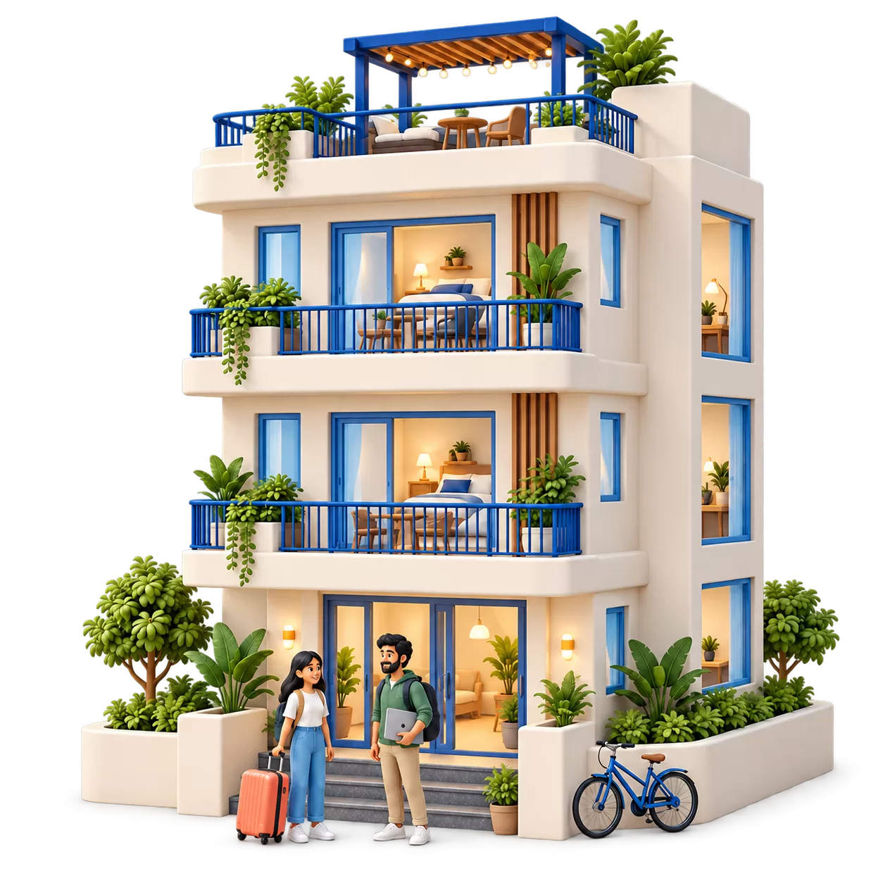 A PG building with tenants arriving