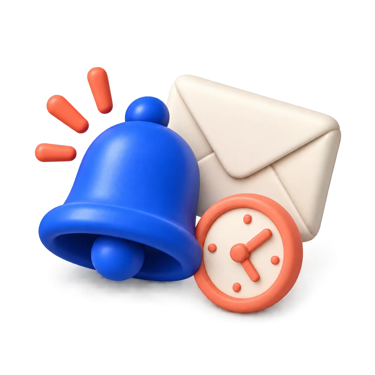 Clay bell, envelope and clock